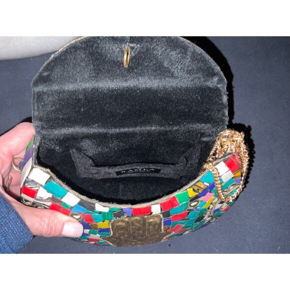 Ramla Clutch Bag Moroccan Mosaic Multi Color Crossbody Gold Hamsa Hand $275 - Picture 4 of 10